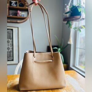 8 Other Reasons Tan Vegan Leather Slouchy Bucket Tote Bag